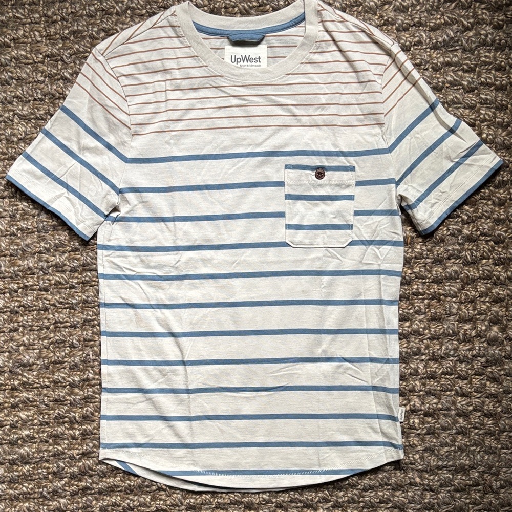 UpWest Cream Short-Sleeve Tee with Blue and Tan Stripes